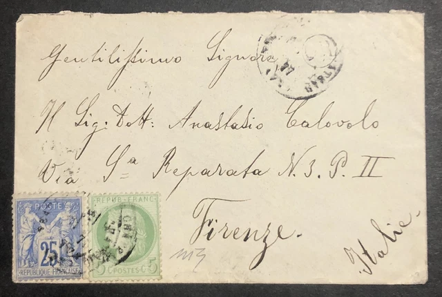 Francia 25+5 Cent Mista 1877 Busta PD Italia Firenze