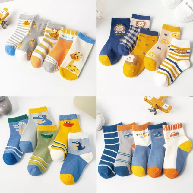 5 Pack Boys Girls Breathable Soft Cute Cotton Cartoon Striped Mid-calf Socks UK