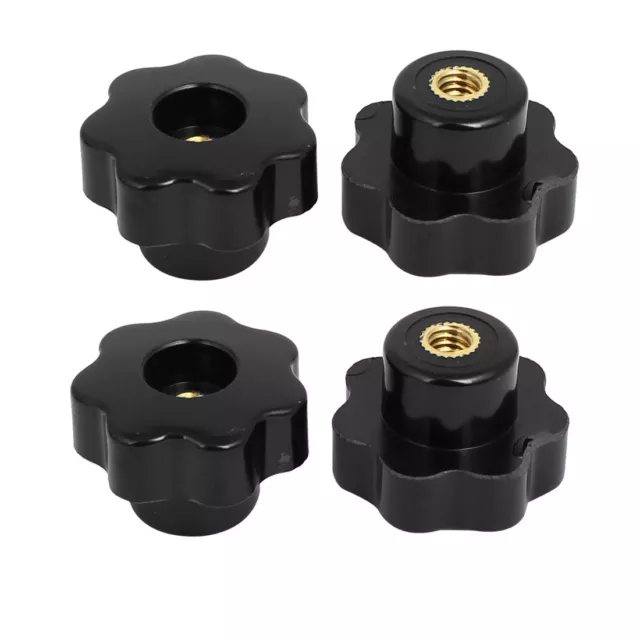 M6x31mm Plastic Head Female Thread Screw On Type Clamping Knobs Grips Black 4pcs