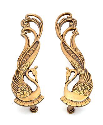 Peacock Design Handmade Brass Door Handle Pair Multicolor Antique Style 11''