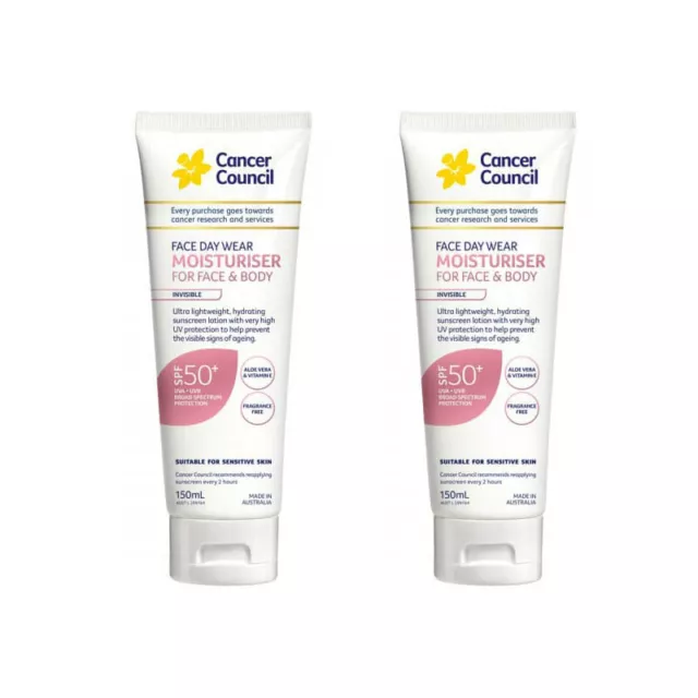 2 uds Cancer Council ropa de día hidratante mate SPF50+ invisible 150 ml