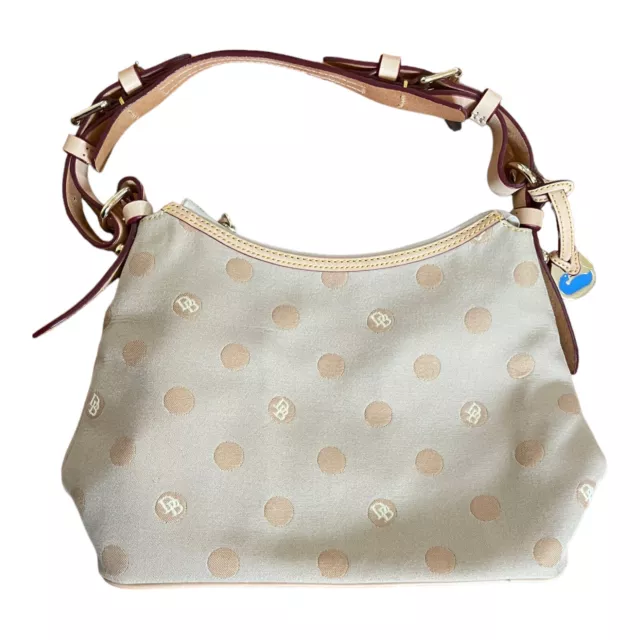 Dooney & Bourke Small Lucy Bag w/o Pockets DB Polka Dot Pattern Tan Zipper