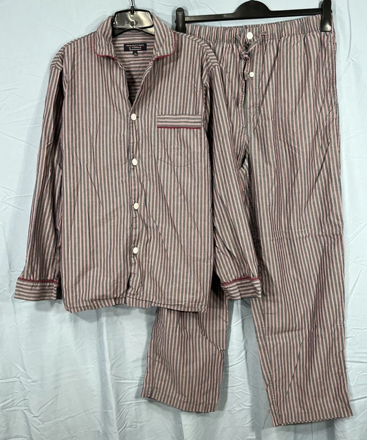 ROUNDTREE & YORKE Gray/Maroon STRIPED Lounge/Pajama TOP/BOTTOM 2-Pc Set Sz L