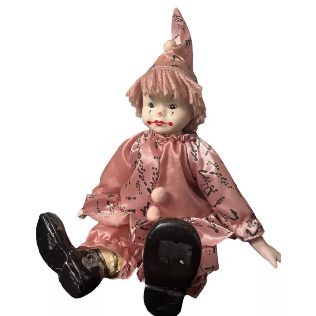 Vintage 80s Damaged Clown Doll Porcelain Pink Cute