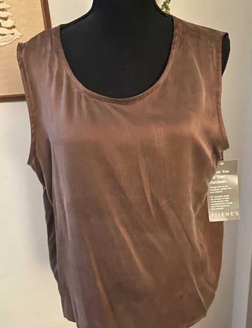 NWT  Nos Eileen Fisher Sleeveless 100% Silk Scoop Neck Tank Top in Copper Sz L