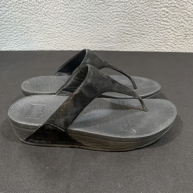 FitFlop Lulu Shimmy Black Womens Suede Toe Size 7 Flip Flop Sandals