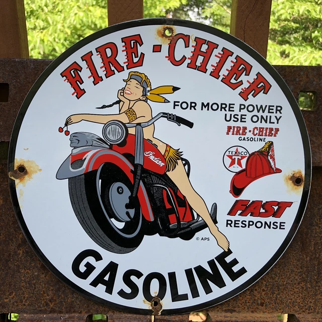 Vintage Texaco Fire-Chief Gasoline Porcelain Gas Station Pump Sign Indian