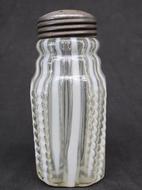 EAPG Belmont Opalescent Glass Zipper Stripe Salt Sugar Shaker Mustard