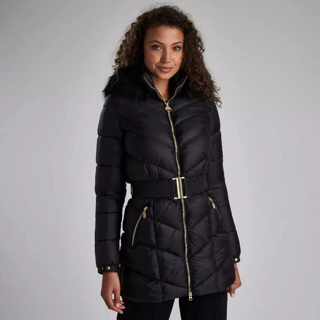 BARBOUR INTERNATIONAL Black Highpoint Hooded Quilted Coat Women’s Size US 4/UK 8