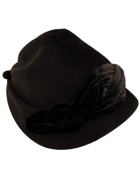 Cappello con cofano retrò in feltro nero vintage anni '50 cinquanta decorazione in velluto