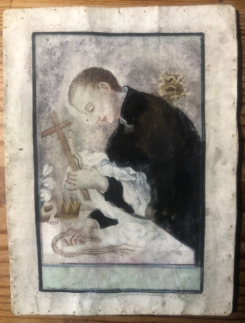 QUADRO SU PERGAMENA, Aloisio dei Gonzaga con croce e cilicio EUR 99,00