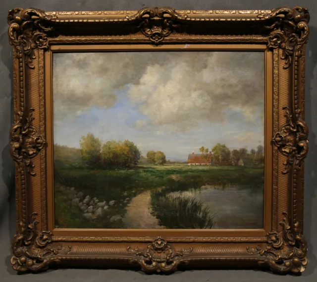 19th Century Beautiful Luminous Landscape with Lake and a House American