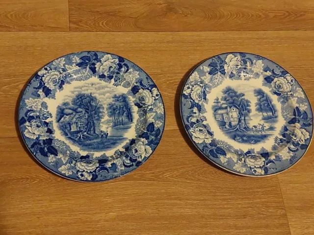 Pair Of Antique Woods Ware Small  Plates Blue English Scenery Enoch