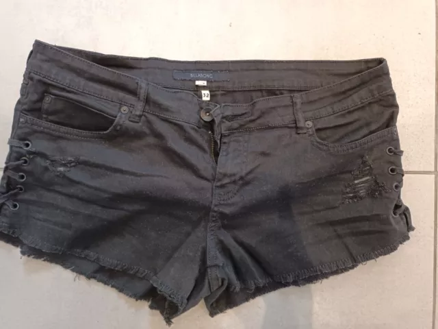 Billabong Size 32 Jean Denim Cutoff Lace Up Shorts Black