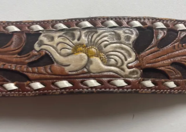 Tony Lama Leather Belt KAREN 88774 Custom 32 Cowboy Western Tooled USA Made Vtg