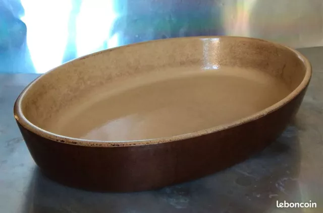 Grand plat au four ancien céramique terre cuite signé non identifié