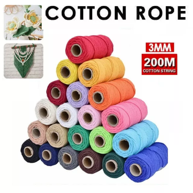 Natural Cotton String Twisted Cord Craft Macrame Artisan Rope Weaving 200M 3mm