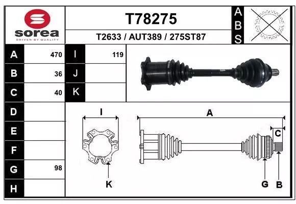 Antriebswelle für Audi TT (Roadster) 3.2 VR6 quattro Automatikgetr. Vorne links