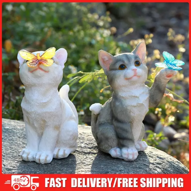 Solar Courtyard Cat Statue Home Decor Resin Cat Figurines Art for Outdoor Garden