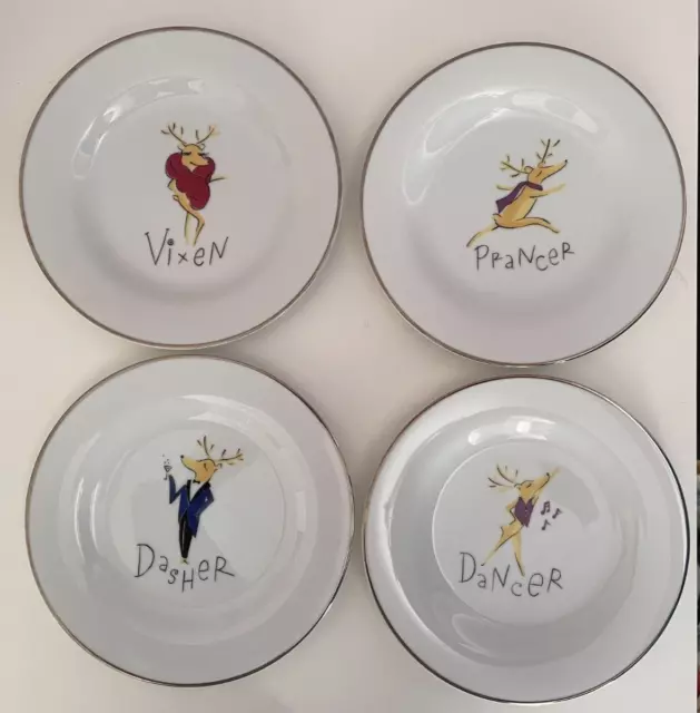 Pottery Barn Santa's Reindeer Plates Dasher Dancer Prancer Vixen - 8.25" Retired