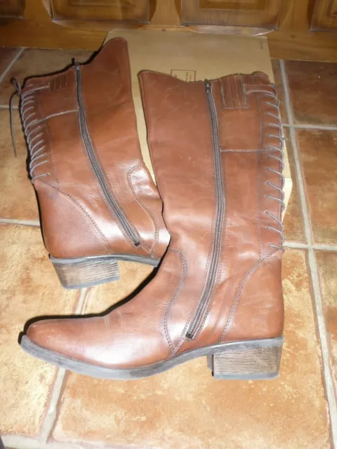 Bottes Femme Fille Marron Clair Acajou Comme Neuves Cuir Double Cuir Tissaia 41