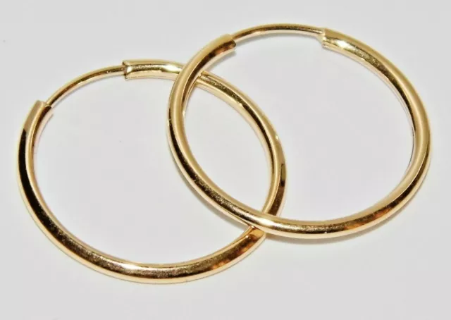 9CT GOLD SLEEPER HOOP EARRINGS - 18mm DIAMETER - PAIR - SOLID 9CT GOLD