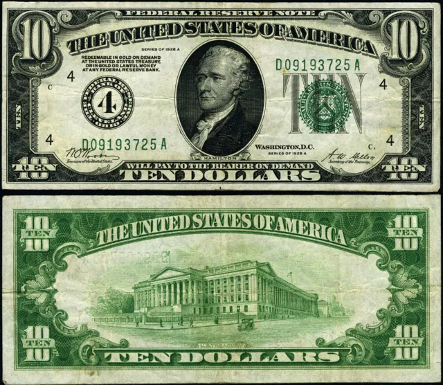 FR. 2001 D $10 1928-A Federal Reserve Note Cleveland D-A Block VF