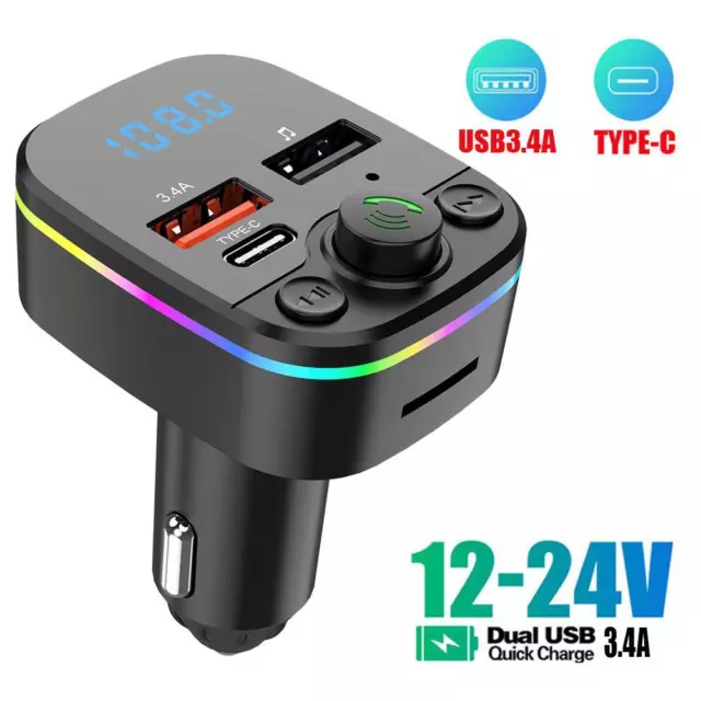 LENCENT Car FM Transmitter, Wireless Bluetooth 5.1 Radio Adapter Car Kit  with Big Button, Type C