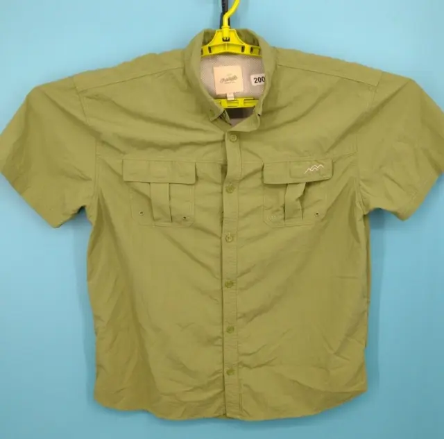 Fishing Shirt Mens L Green Button Down Performance Zip Pocket Vented Sun Shirt