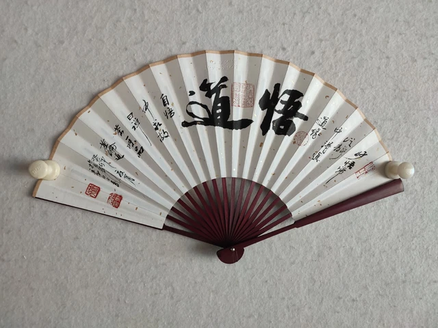 "Thinking of Taoism" ,Hand Writing Chinese Calligraphy Painting on fan