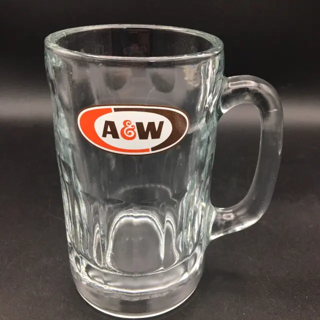 A&W Root Beer Mug with Handle Clear Glass Heavy Vintage