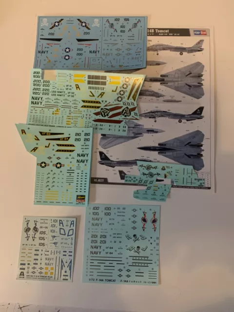 1/72 F-14 Tomcat - Various Used Decal Sheets - inc VF-84, VF-74, VF-101 & VF-41