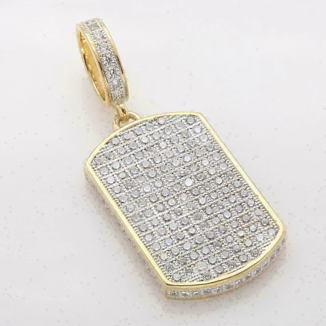 Men's Dog Tag Pendant Charm 1.50Ct Round Diamond 14k Yellow Gold Over Free chain
