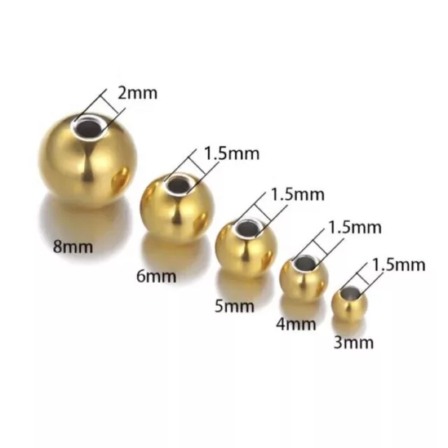 3Mm-8Mm Edelstahl Perlen Charm Armband Basteln Gold Beads Kugeln Kugel Ball