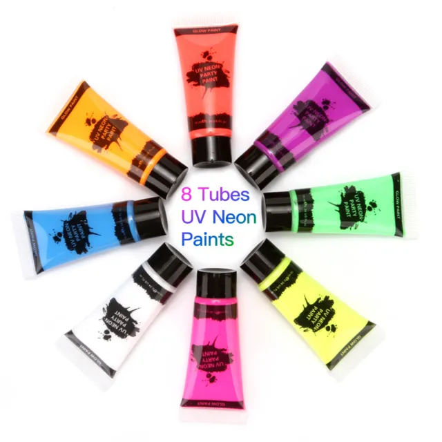 MEICOLY Glow UV Blacklight Face Paint, 8 Bright Colors Neon Fluorescent  Body Pai
