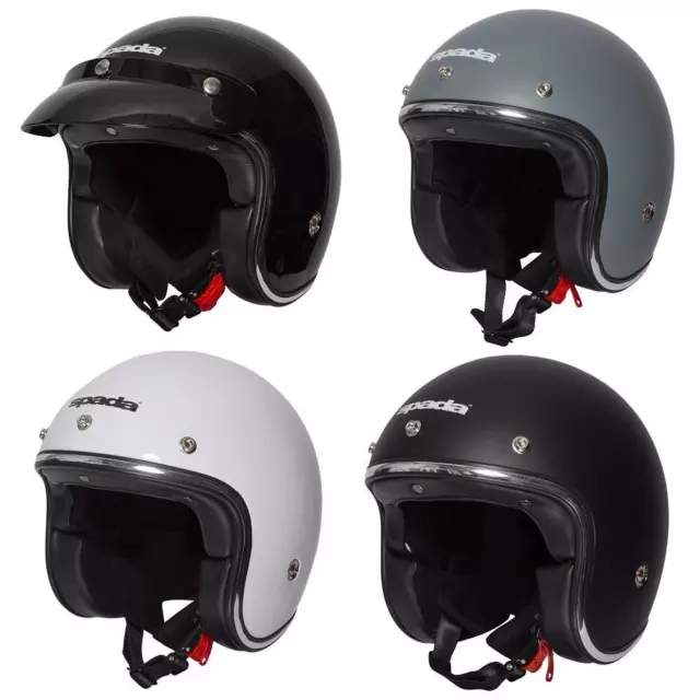 Spada Classic Open Face Motorcycle Crash Helmet Vintage Scooter Lid Black White