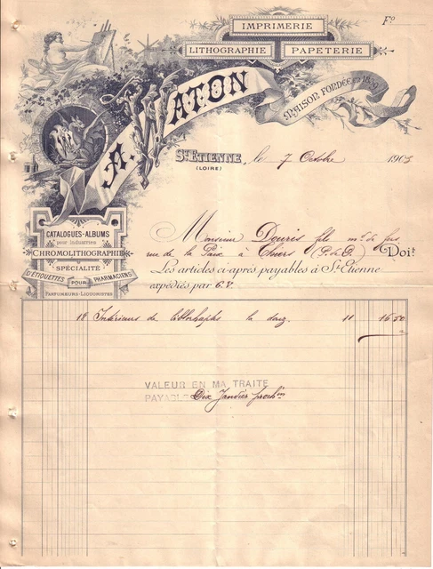 BOURGES (18) LIBRAIRIE PAPETERIE MAROQUINERIE "DESQUAND & Fils" Facture