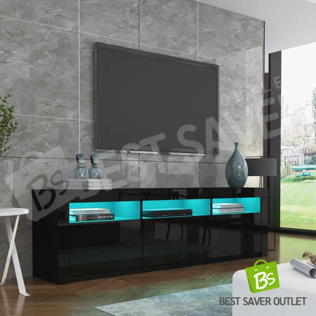 180cm Modern TV Stand Cabinet Wooden Entertainment Unit w/RGB LED Light Black AU