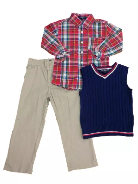 Sahara Club Boys Holiday Outfit with Khaki Pants Dress Shirt Blue Sweater Vest 4