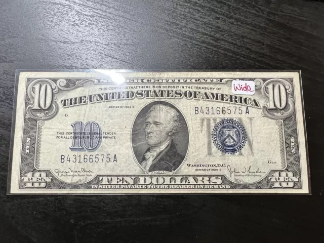 1934 D $10 Ten Dollar Silver Certificate WIDE Nice Note B43166575A