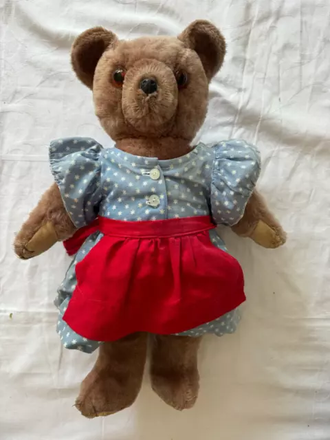 Hübscher Teddybär alt antik sucht neues zu Hause mit Kleidung Kleid Schürze