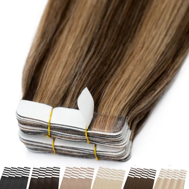 10-60 Extensions de Cheveux Naturel Tape Adhesif 100% À coller Humains Extension