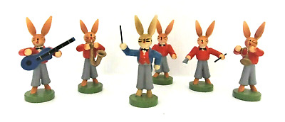 Expertic? Rabbits Bunnies Figurines Playing Instruments Wood Hand Painted