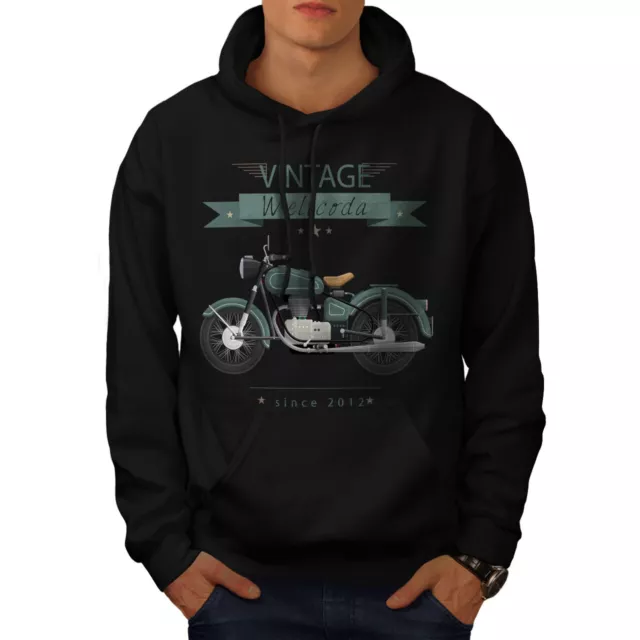 Wellcoda Vintage Motorbike Mens Hoodie, Cool Casual Hooded Sweatshirt