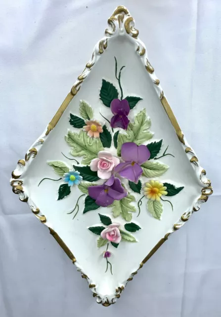 Vtg As Is  Lefton Japan Number 5788 Ceramic Flowers Leaves Wall Hanging Plaque