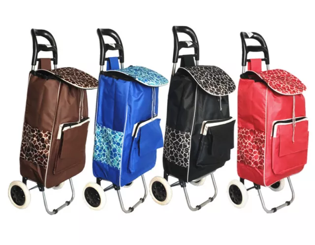 Shopping Trolley Bag Foldable Market Luggage Wheels With Front and Side Pockets