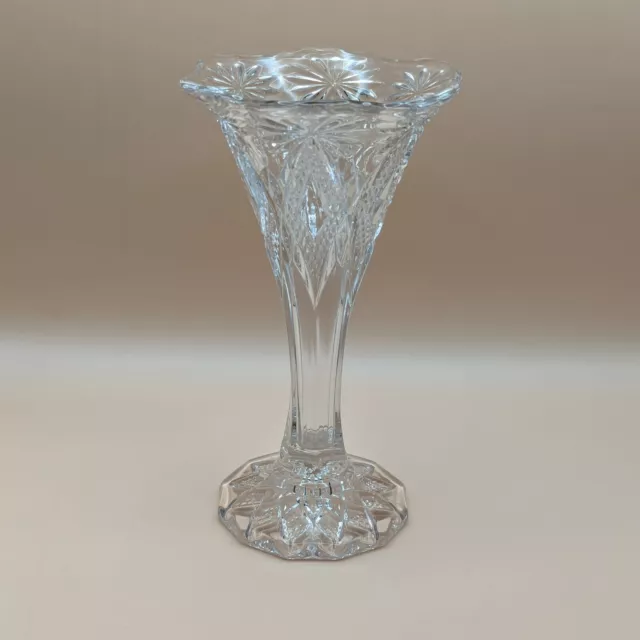 Antique Trumpet Vase EAPG Clear Glass Diamond Sunburst Early American Pattern