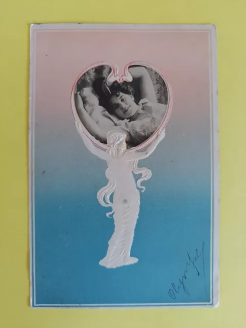 Carte Postale Ancienne FANTAISIE Gaufrée ART NOUVEAU New Art FEMME à Marthe CROS
