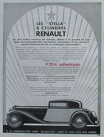 1933 Car Advertisement Renault Les Stella Nervasport Reinastella French Ad