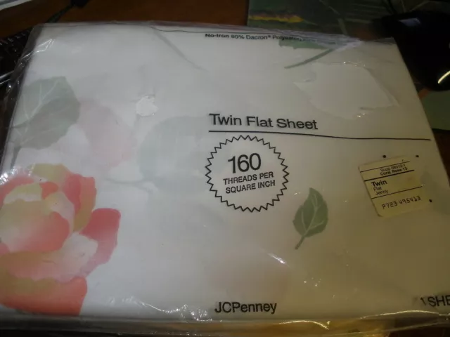 NEW JC Penney Jenny no iron vintage twin flat sheet white with flowers (NSH11)